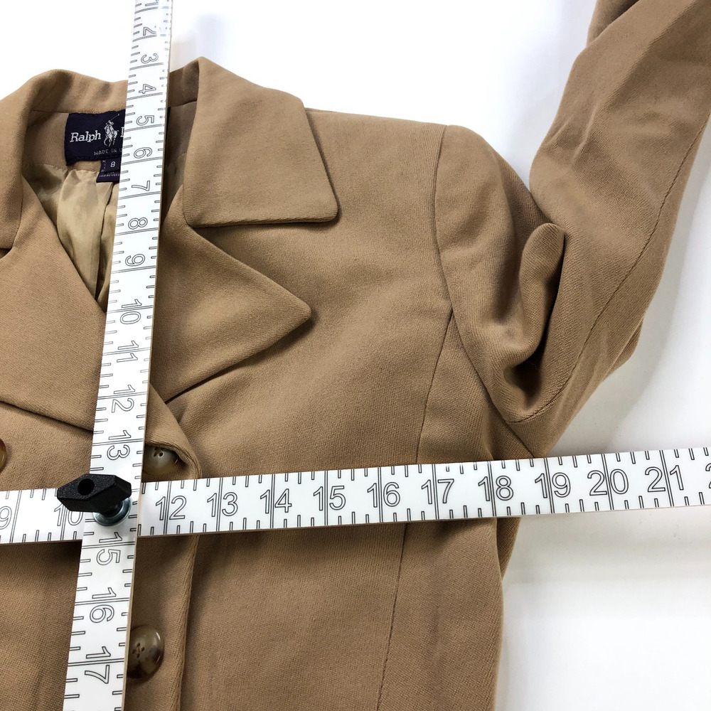 Ralph Lauren Purple Label Crop 100% Wool Size 8 Button Blazer Jacket Beige MINT - Picture 6 of 11